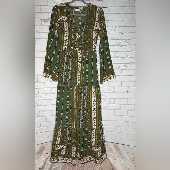 Altar’d State  Maxi Dress Olive‎ Floral Boho Long Sleeve - Picture 2 of 10